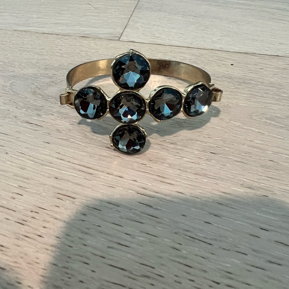 Gold-Tone Cross Bracelet with Smoky Gray Faceted Stones